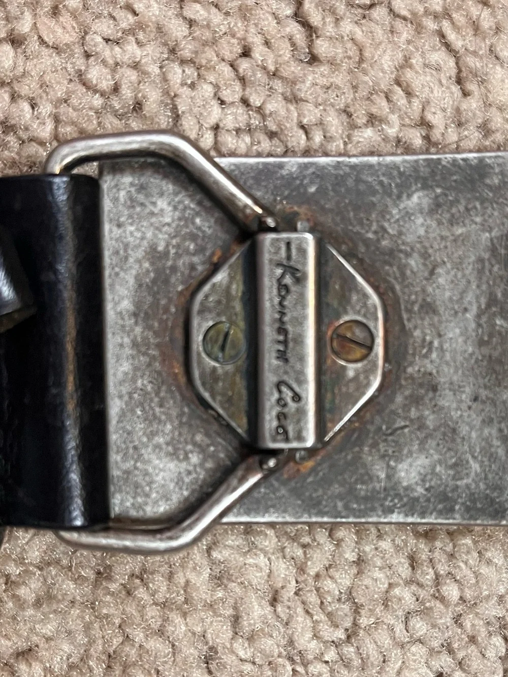 Kenneth Cole Black Leather Braided Belt Distressed Silver Buckle Size 36